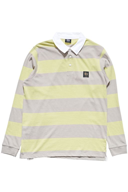 Stussy Mens Block Stripe LS Rugby Long Sleeve T Shirt Green - JOHBG9846